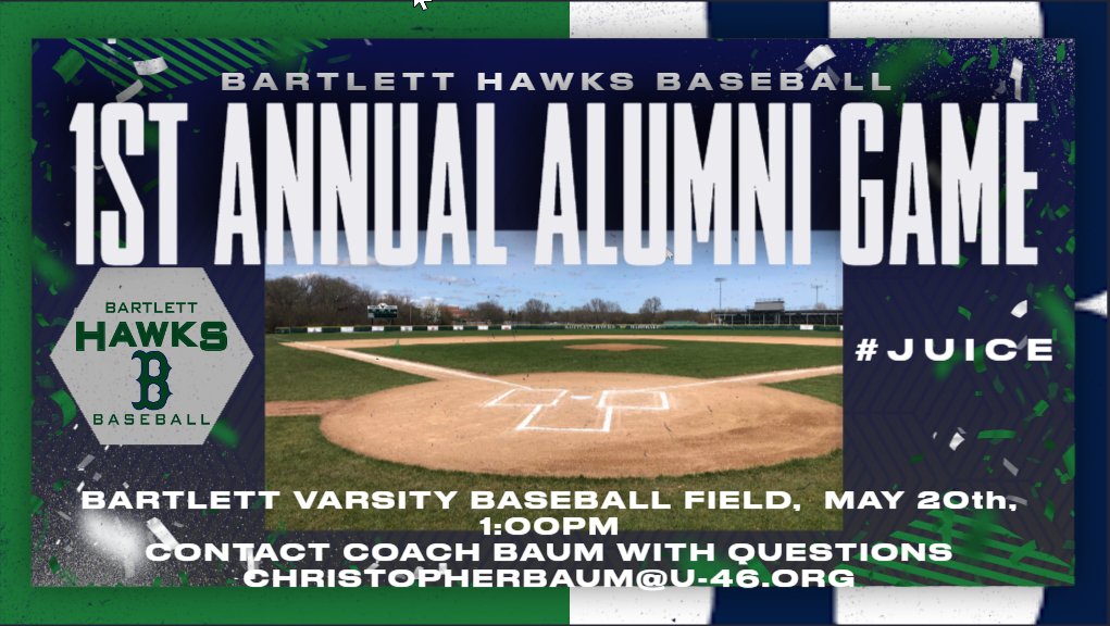 BHSHawkBaseball's tweet photo. Saturday, May 20th @ 1:00pm will be the newly scheduled date for our alumni game!!!  Please pass along and let's make this day AMAZING!!!!  @BartlettHawksAD @MDemovsky https://t.co/3o7nC07p5G