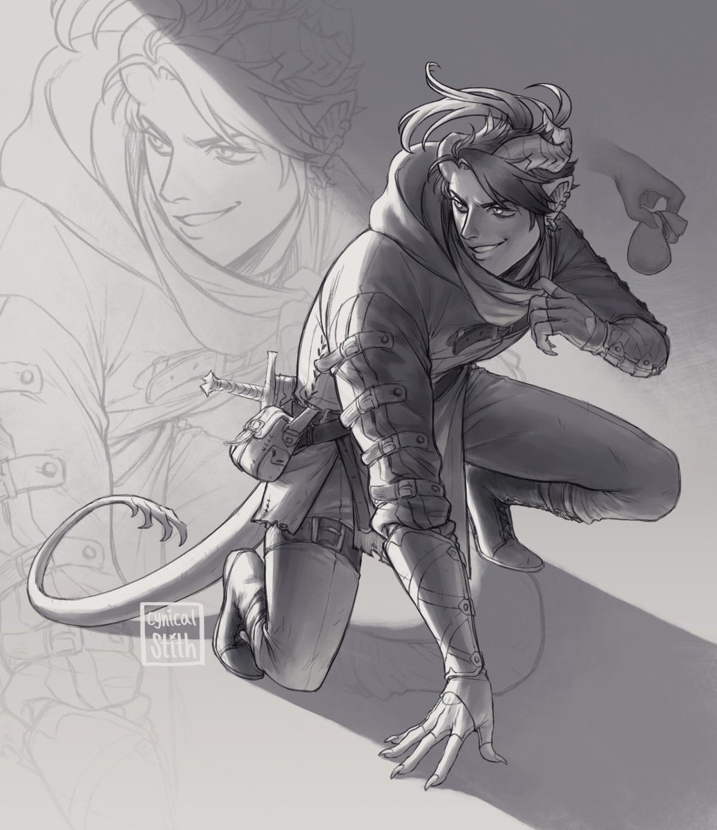 “Pardon me… sucker.”

😈Raum L’oridi
😈devious tiefling Rogue with family issues
😈open to random starters and plotting 
😈Multiverse and OC friendly
😈occasional lewd and mature content 
😈shipping open 
😈art by Cynical stitch on tumblr