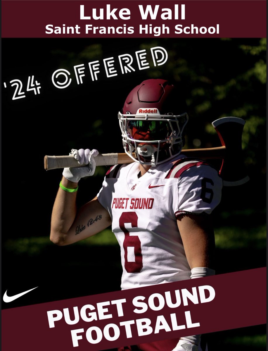 Luke_Wall5's tweet photo. I’m excited to have received my first offer from the University of Puget Sound after talking with @CoachCarskie 
@P_S_football @TrainDeliberat @stfrancis_fb https://t.co/LNPz16Xk6J