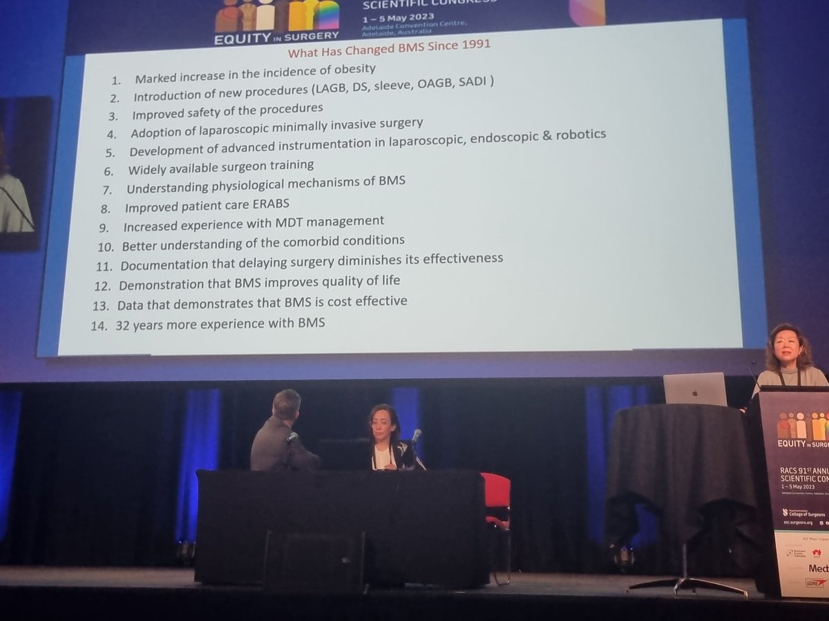 Associate Professor Lilian Kow delivering the ANZJS lecture and highlighting the need for new guidelines in bariatric in metabolic surgery- much has changed in the last 32 years, yet the guidelines remain the same.

#RACS23 #Adelaide @Adlconv 
<a href="/AdelaideCC/">Adelaide Convention Centre</a>