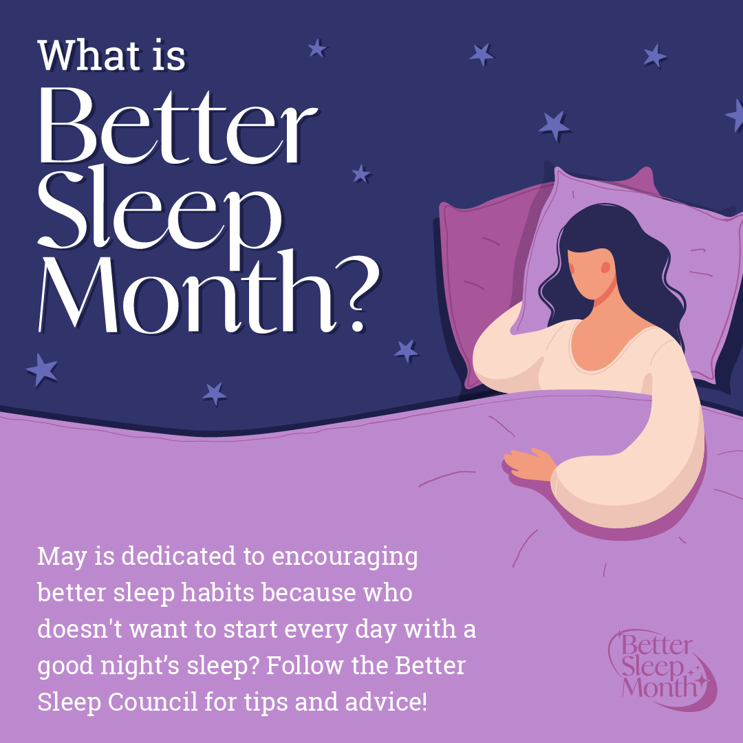 BetterSleepOrg's tweet photo. Happy #BetterSleepMonth!

May is dedicated to encouraging better sleep habits. Follow along with us all month as we give you tips, tricks, and knowledge to sleep AND feel better.

Keep your eyes peeled for a chance to win a bedroom makeover! 👀

#BSC #SleepTips https://t.co/cpeQvNzPVV