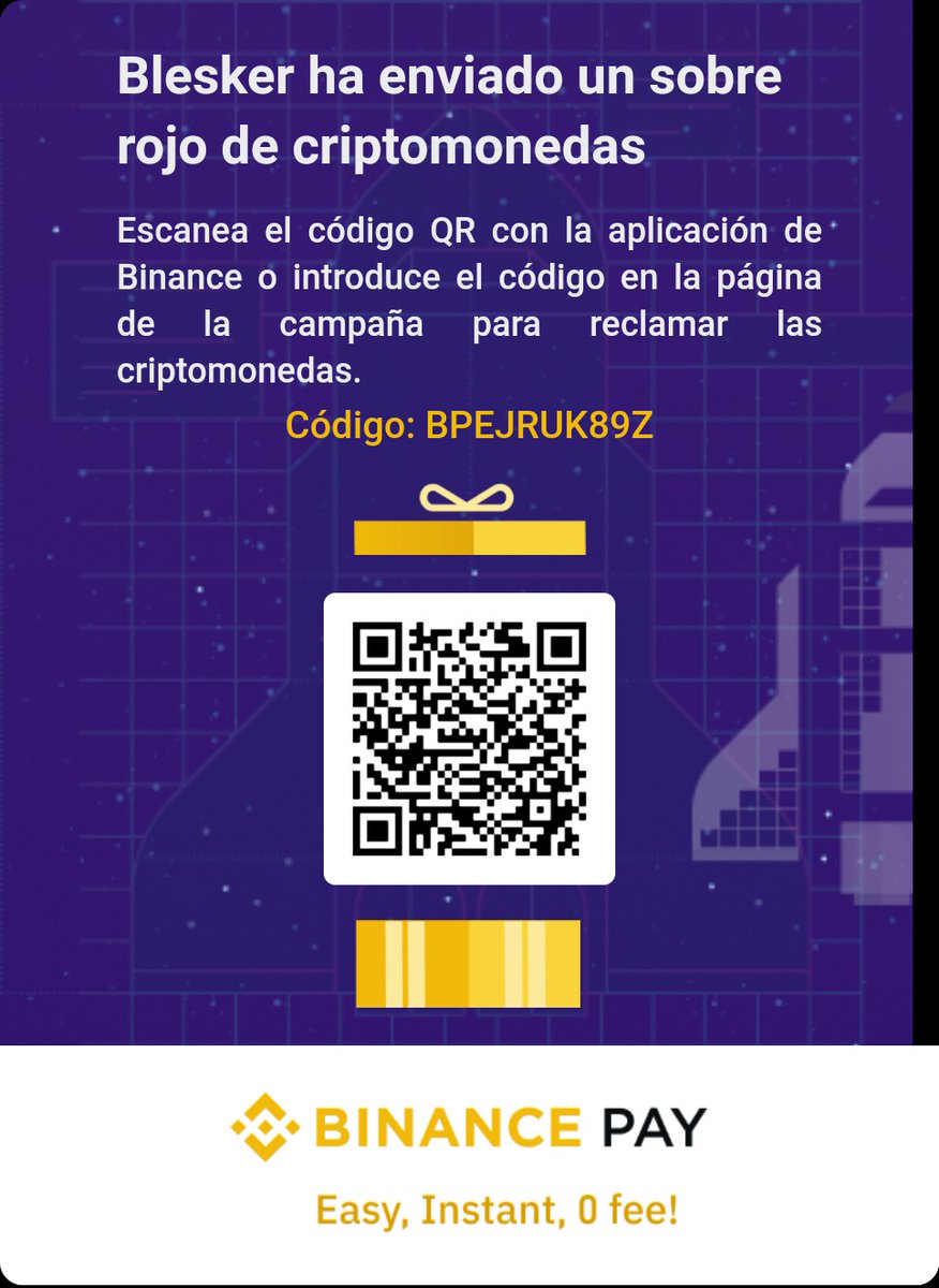 ElBlesker's tweet photo. Canjea este sobre rojo en Binance y obten algo de $ETH gratis apresúrate
Code: BPEJRUK89Z
#Binance #Crypto #BinancePay #CryptoRedPacketShareCampaign https://t.co/LDoZ8KnGZI https://t.co/n8Lo1fEGyE
