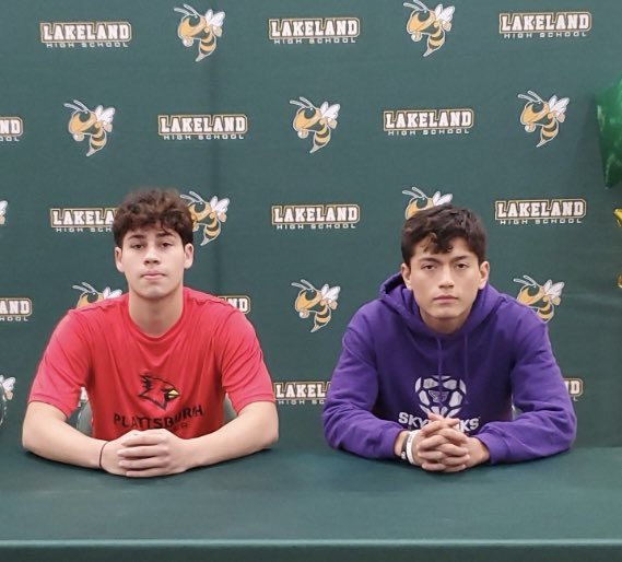 LAKELANDS0CCER's tweet photo. We officially celebrated 2 of our student athletes of Lakeland Soccer today who will play college soccer this Fall. Congrats to both Michael Rodriguez (SUNY Plattsburgh) &amp; Derek Jaramillo (Stonehill) https://t.co/Ml8HU1htSn