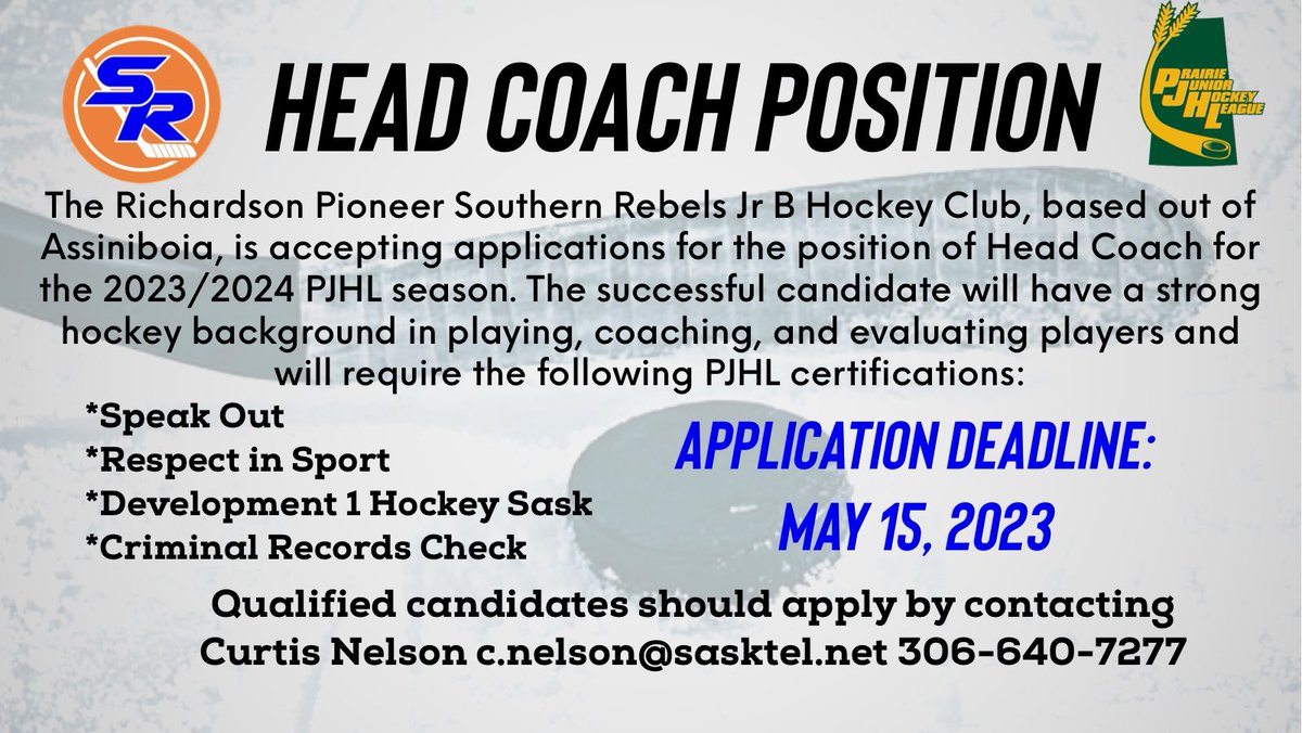 Applications now open for the position of Head Coach for the 2023/2024 season.