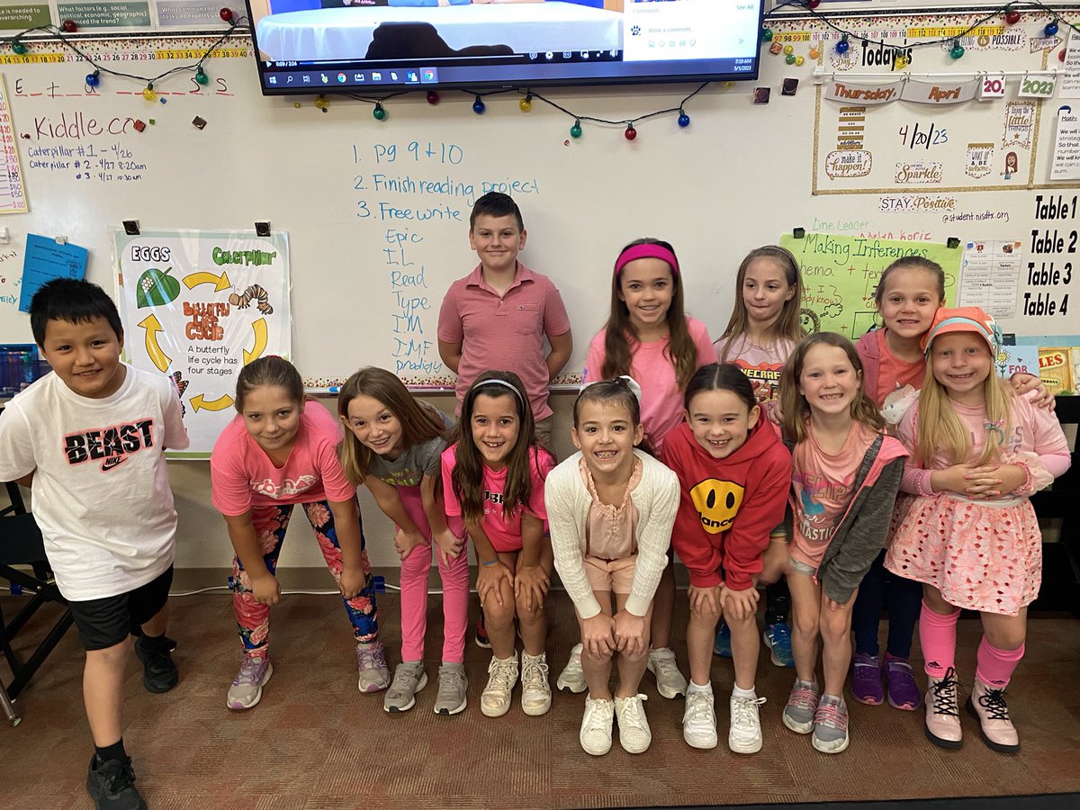 My class rocking the pink for wear your teachers favorite color day!!