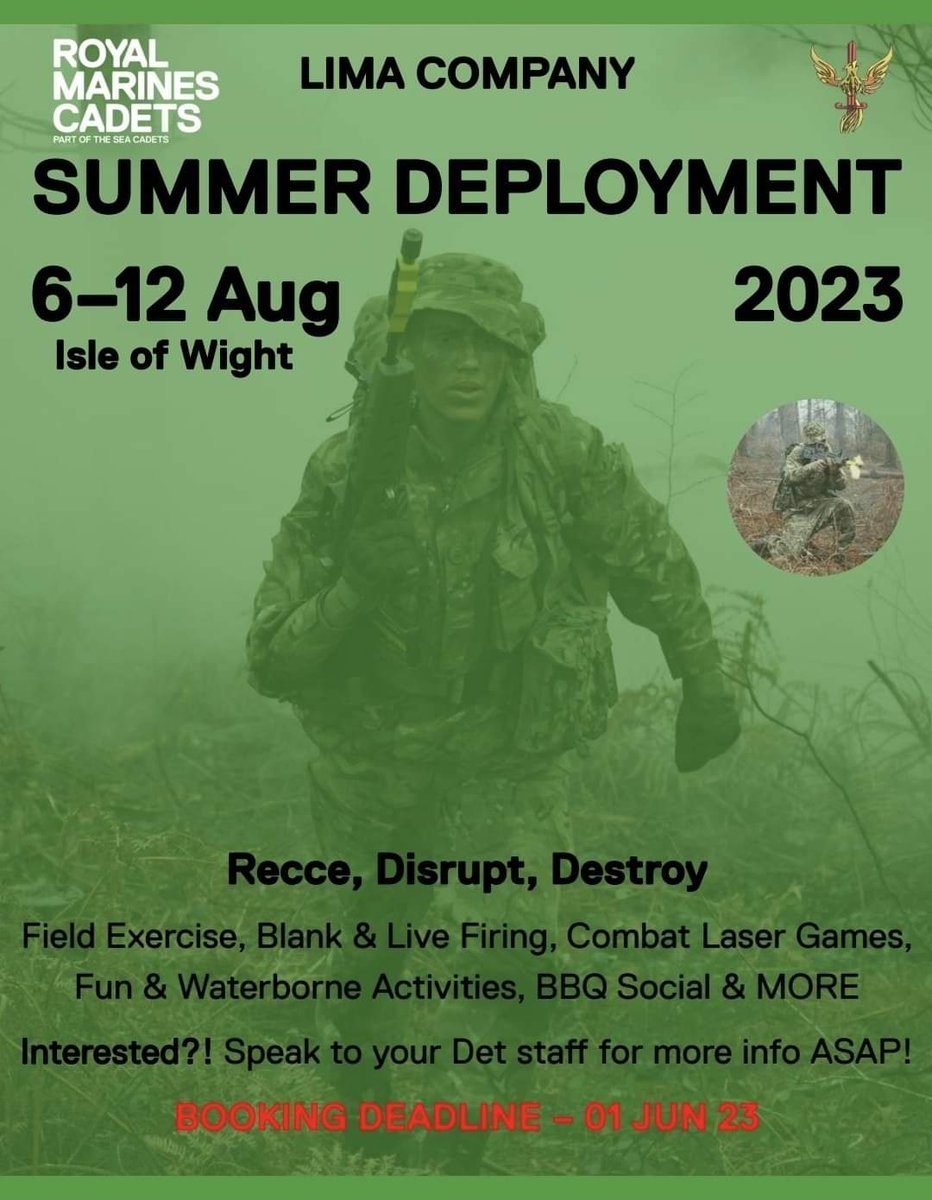 HaringeySCC's tweet image. To all Royal Marines Cadets, Details of Summer Camp have landed. Speak to the Detachment Commander to get booked on! @royalmarinescadets @SeaCadetsUK @LimaCoyRMC #royalmarines