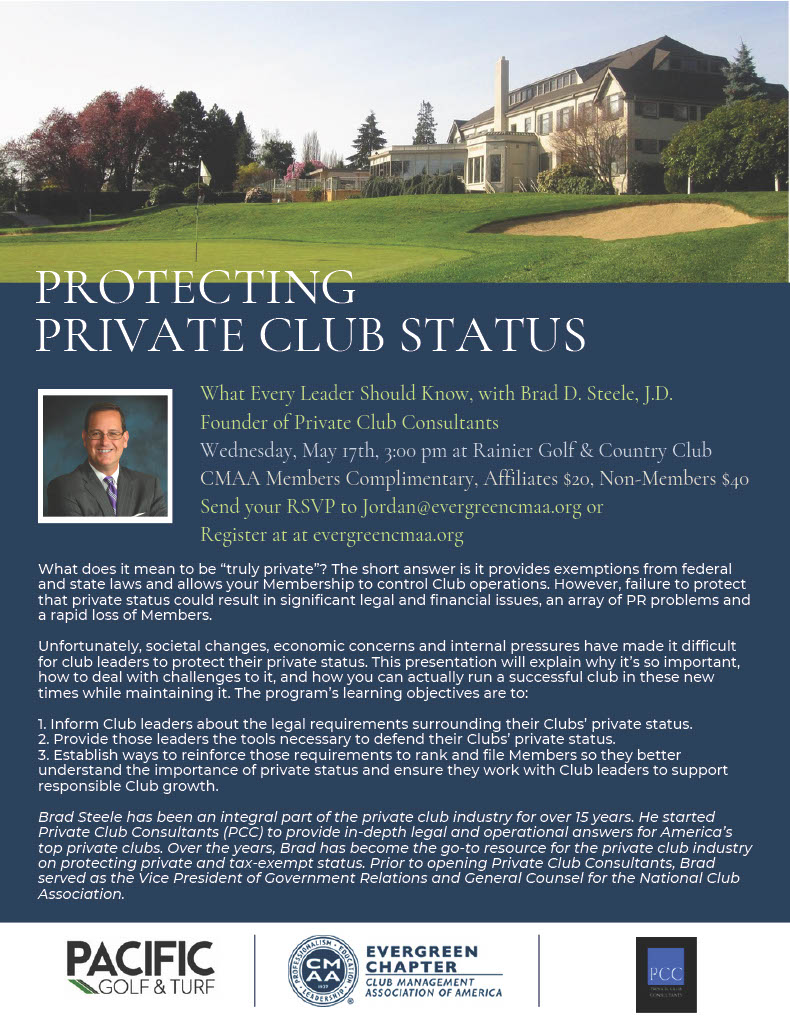 EGCMAA's tweet photo. Join us on May 17th with Brad Steele at Rainier Golf and Country Club to discuss privacy status and standards.  #evergreencmaa https://t.co/g789MaGlCt