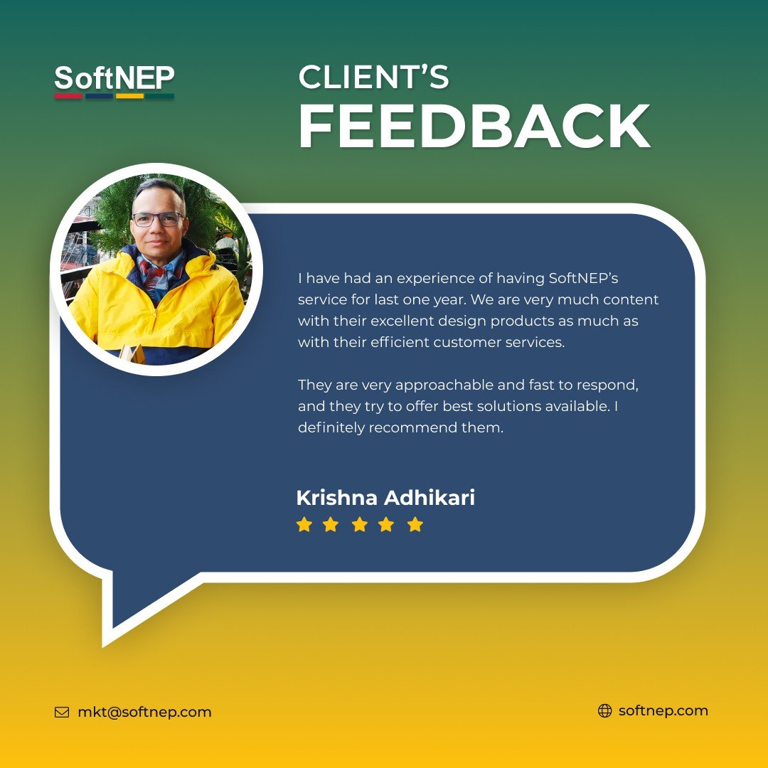 SoftNEP's tweet photo. Your experience matters to us as our greatest asset is customer satisfaction. Here’s what 𝗞𝗿𝗶𝘀𝗵𝗻𝗮 𝗔𝗱𝗵𝗶𝗸𝗮𝗿𝗶 has to say about SoftNEP and the team. 📷
#softnepstories #softnepreviews #happyclinets #testimonial #clientappreciation https://t.co/rvWT7sohEq
