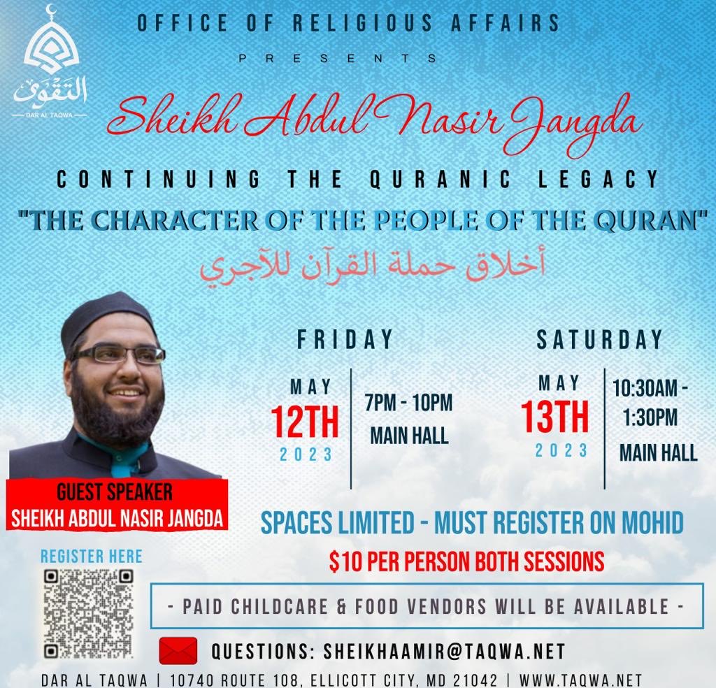 Registration is filling fast for this activity. We already increased capacity by 50%. Do not lose your chance for attending this spiritually, nurturing and inspiring activity by sh Abdul Nasir Jangda.