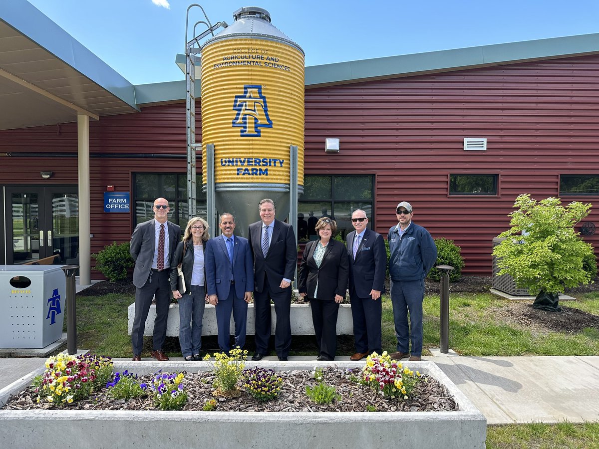 CAESDean's tweet photo. It was great hosting @ncbiotech center President & CEO Doug Edgeton and the center leadership today at the @ncatsuaggies Farm. Thank you for supporting @ncatcaes and advancing the biotech sector in North Carolina. #ncatsuaggies #ncatcaes #ncbiotech https://t.co/sY4tiBFZ2Y