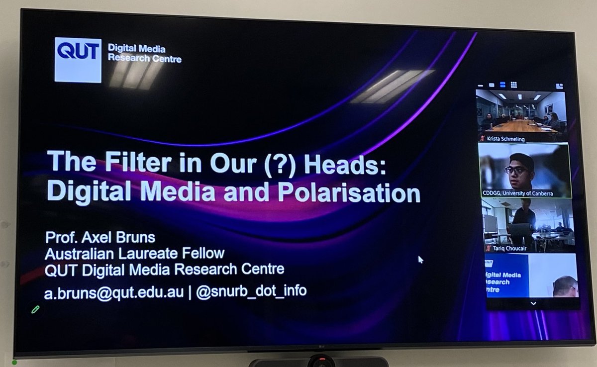 DelDemUCan's tweet image. Happening now: kicking off our Digital Media &amp;amp; the Public Sphere Seminar Series is no other than ARC Laureate Prof Axel Bruns @snurb_dot_info. 

A three-way collab with our Centre @NewsMediaRC &amp;amp; @qutdmrc 

Chaired by @t_choucair 🎉