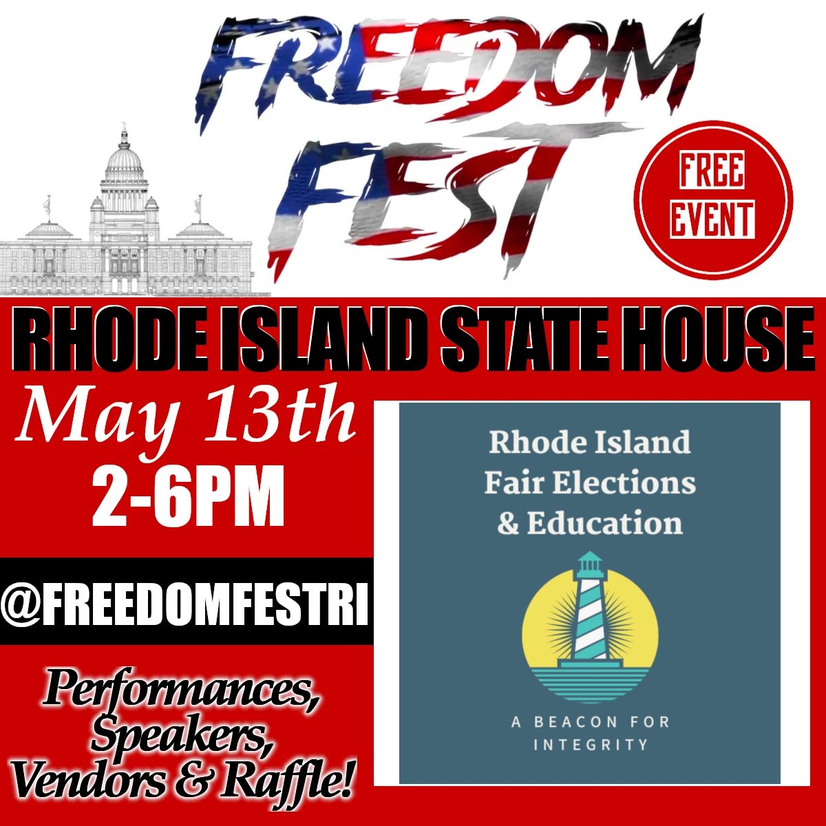 FreedomFestRI's tweet photo. Excited to announce that Rhode Island Fair Elections &amp; Education will be at #FreedomFestRI ❤️

Stop &amp; join us for goodies from local vendors, live performances, guest speakers &amp; raffles!

#RhodeIslandFreedomFest
#SaveRhodeIsland
#RhodeIsland
#Providence
#FreeEvent
#PVD https://t.co/jaBg2ESQ3i