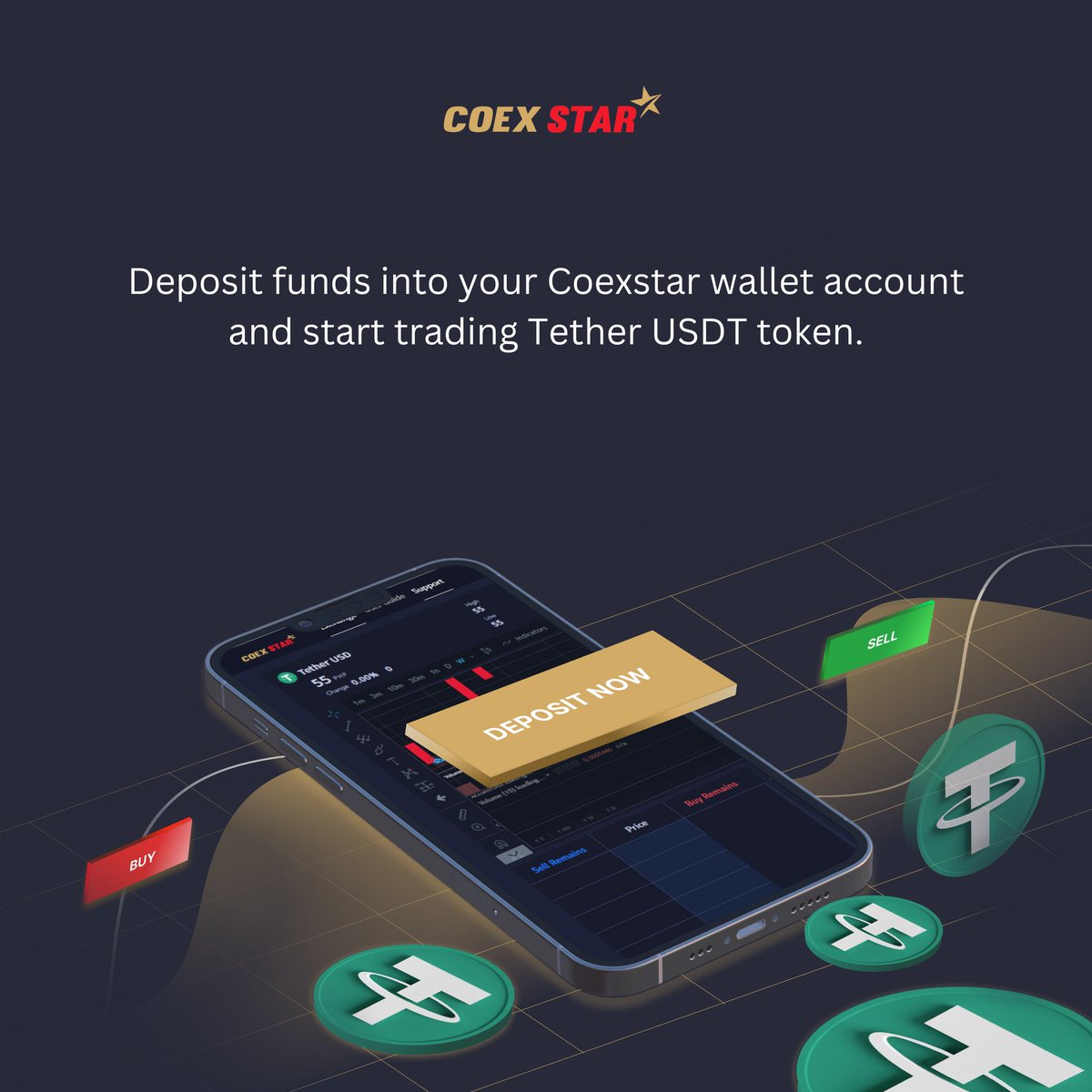 coexstarph's tweet photo. Get ready to trade the world's most popular stablecoin , Tether USDT, by simply depositing funds into your Coexstar wallet account. Start to sign up and trade now to experience the seamless trading process that Coexstar offers. https://t.co/D9jstRZuhQ