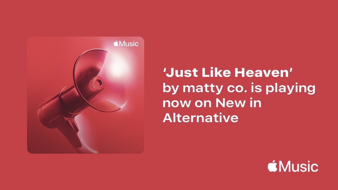 matty co. (@itsmattyco) on Twitter photo “Just Like Heaven” now streaming on <a href="/AppleMusic/">Apple Music</a> #NewInAlternative.
music.lnk.to/KAr6Z6 “Just Like Heaven” now streaming on <a href="/AppleMusic/">Apple Music</a> #NewInAlternative.
music.lnk.to/KAr6Z6