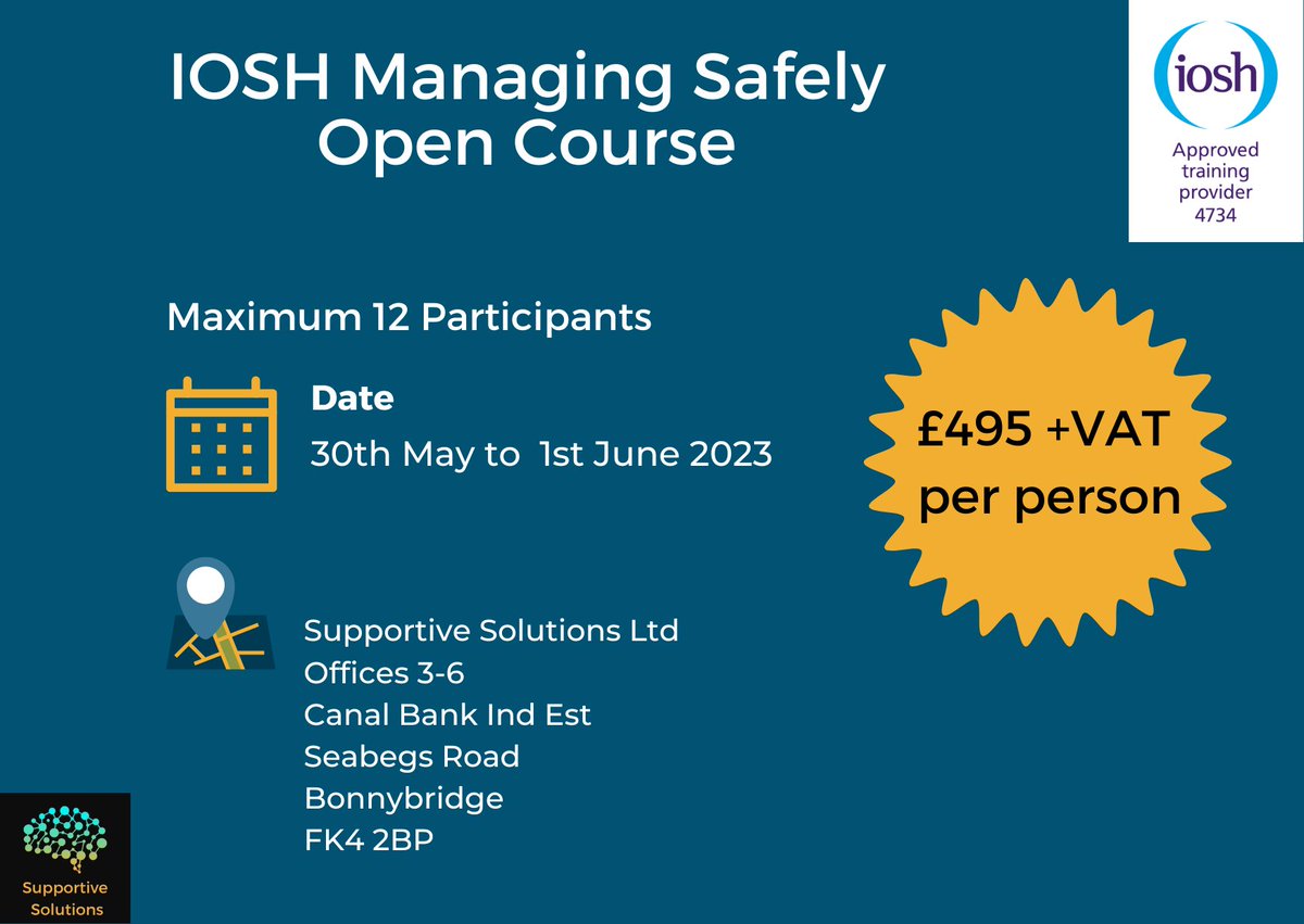 Don’t miss out! Places are filling up on our IOSH Managing Safely course. Learn how to manage health and safety in your workplace effectively. #IOSH #managingsafely #healthandsafety #safetytraining #careerdevelopment
supportivesolutions.co.uk/opencourse