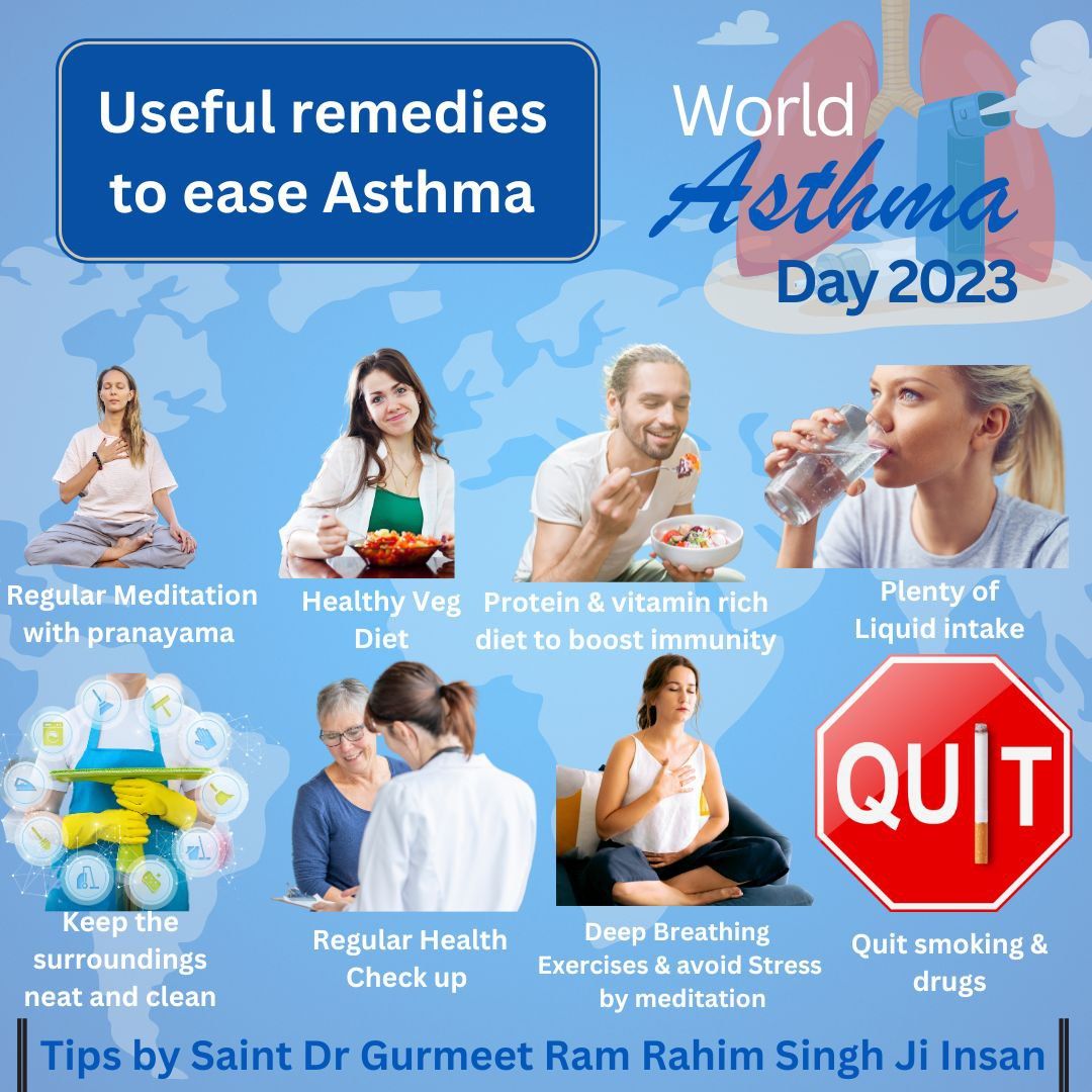 PrernaInsa1's tweet photo. Pranayam +Meditation have the ability to cure the biggest diseases.With the breath control technique have recovered thousands of patients from Asthma and no longer need inhaler. It has become possible due to the heath tips given by Saint Gurmeet Ram Rahim Ji.
#WorldAsthmaDay https://t.co/GfSgtMo1Q0