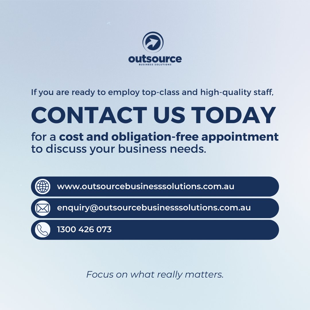 outsourcebus_'s tweet image. Learn more about how outsourcing can help your business achieve more. Please don&apos;t hesitate to send us a direct message or email us at enquiry@outsourcebusinesssolutions.com.au
 
#ArtificialIntelligence #AugmentedWorkforce #OptimisedProcesses
#Outsourcing