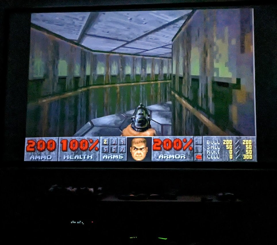 Nothing beats a Friday night pizza with the original DOOM on the big screen!!! The kids definitely are not having nightmares about it like I did as a kid, but they are enjoying every minute of it just as much. I love how gameplay can hold its value for so long! #classic #doom