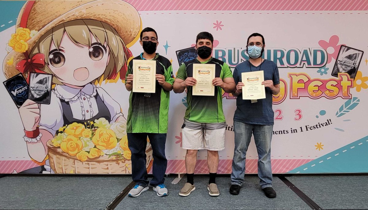 🌺 #Bushiroad Spring Fest 2023 🌺

Your champion teams for the Cardfight!! Vanguard 'Premium' Regionals at #BSF2023 Houston, TX! Congratulations! 🎉🎉🎉

👑 Champion: King Slayer Cards
🥇 2nd Place: Seekers
🥈 3rd Place: Born For Greatness
🥉 4th Place: Perfect Storm

For more