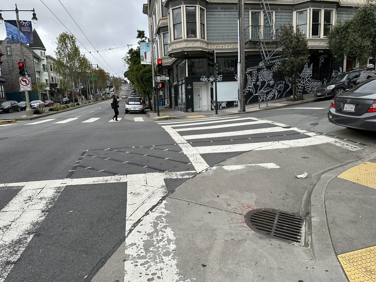 PageSlowStreet's tweet photo. Turn calming and through traffic diverter; forcing traffic to turn onto Divisadero; same treatment at Octavia… coming to Page &amp; Divisadero, S👀N! @LowerHaightSF @DeanPreston @DivisCorr https://t.co/B1H8zCKE6G