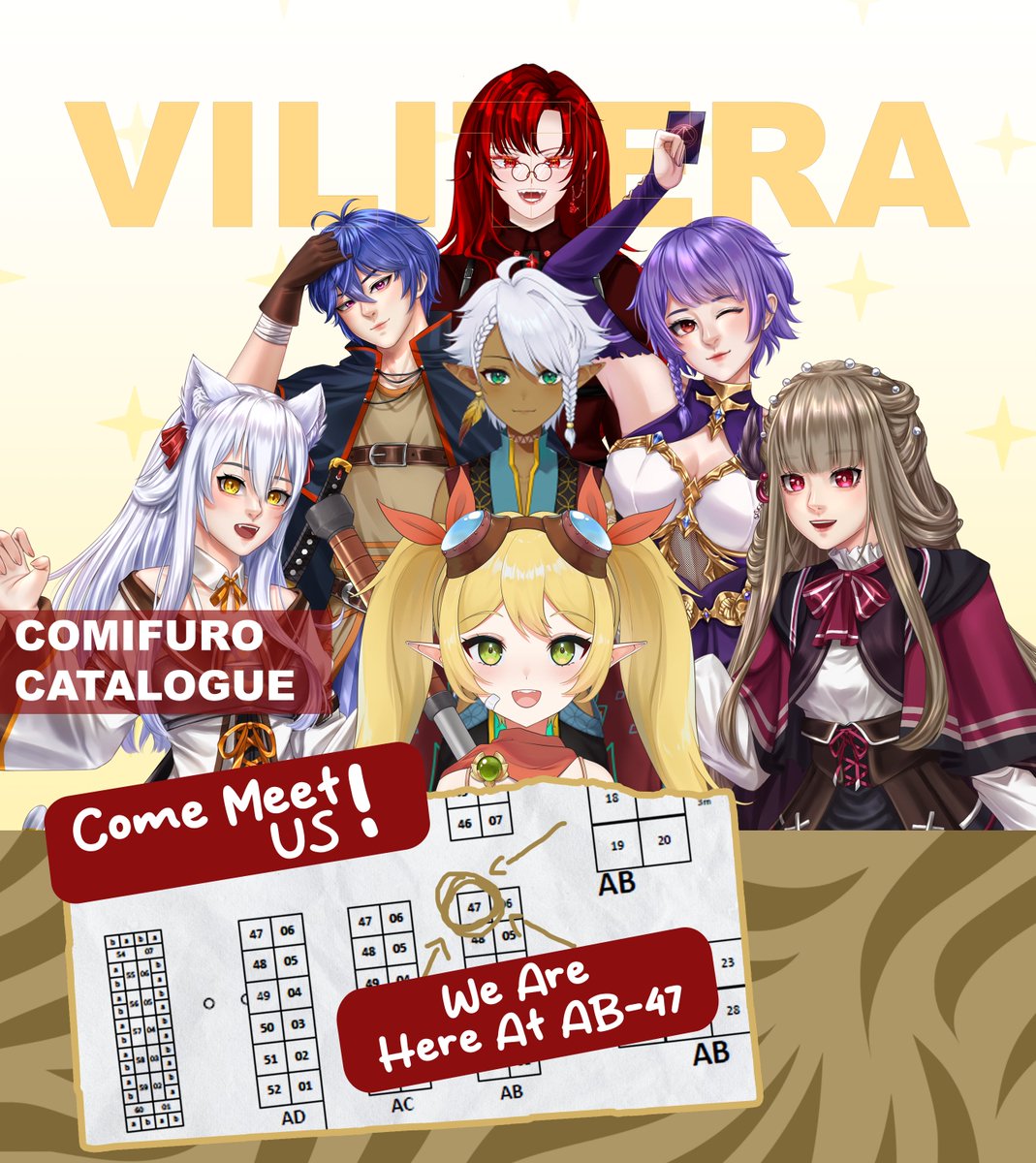 vilitera's tweet photo. Hai hai (´｡• ᵕ •｡`) ♡ 
Lama nggak jumpa ya. Kali ini mimin mau membawakan Katalog Vilitera untuk #Comifuro16 
Jangan lupa mampir ke booth kami di AB-47 ya!  

#Comifuro16catalogue #comifuro #vtuber
(1/2) https://t.co/bsXQMuajeX
