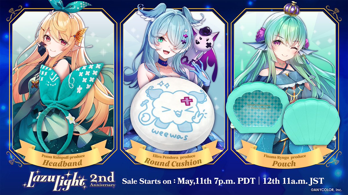 NIJISANJI_World's tweet photo. 【🎊 #LazuLight 2nd Anniversary details】

Commemorative merch for "LazuLight 2nd Anniversary" will be on sale on May 11 (Thu) , 19:00 PDT!!😍
Check the details now!

🔻Details:
https://t.co/aJ0gWacO66

🔻#NIJISANJI_EN Official Store:
https://t.co/DgRjFhyyMs https://t.co/mzX3dpaH4N