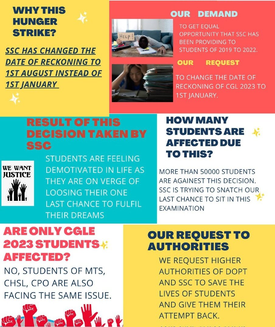 SSC CGL छात्रों का एक महीने से दिल्ली में प्रदर्शन चल रहा है।
ये चाहते हैं कि 1 जनवरी से Age की गिनती हो, जिसे SSC ने बदलकर 1 अगस्त कर दिया है।
सैंकड़ों छात्रों का ऐसे में मौक़ा मारा जा रहा है।
Overage हो रहे हैं। कोई सुन रहा है इन छात्रों की?
#SSC_CGL_1JAN