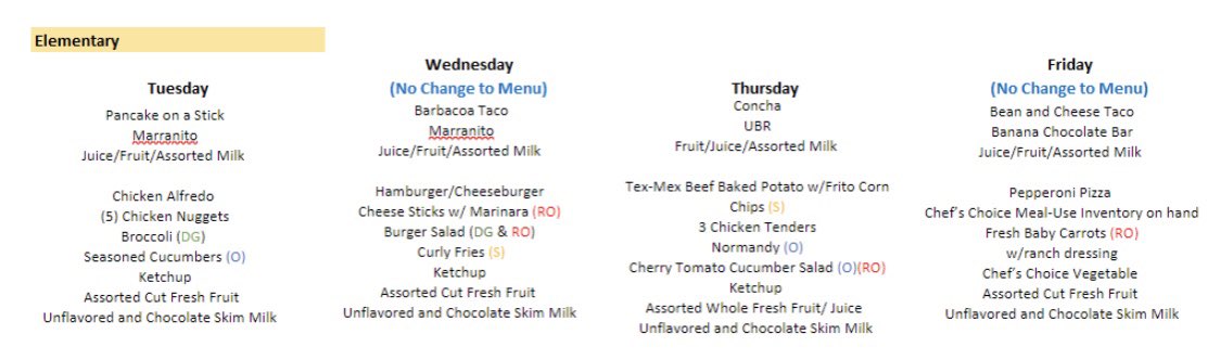 Due to today’s unanticipated school closure, updated menus below.  We will update our web menus tomorrow.  Thank you for your support.