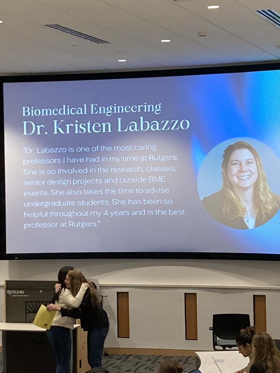 KristenLabazzo's tweet photo. Honored to be selected as the Engineering Governing Council’s @BMERutgers Professor of the Year! The event was even more special being given the award by EGC President and BME senior, Muskan Jawed. I’ll continue to work hard and make my students proud! @RutgersSOE https://t.co/I05s0OKszq