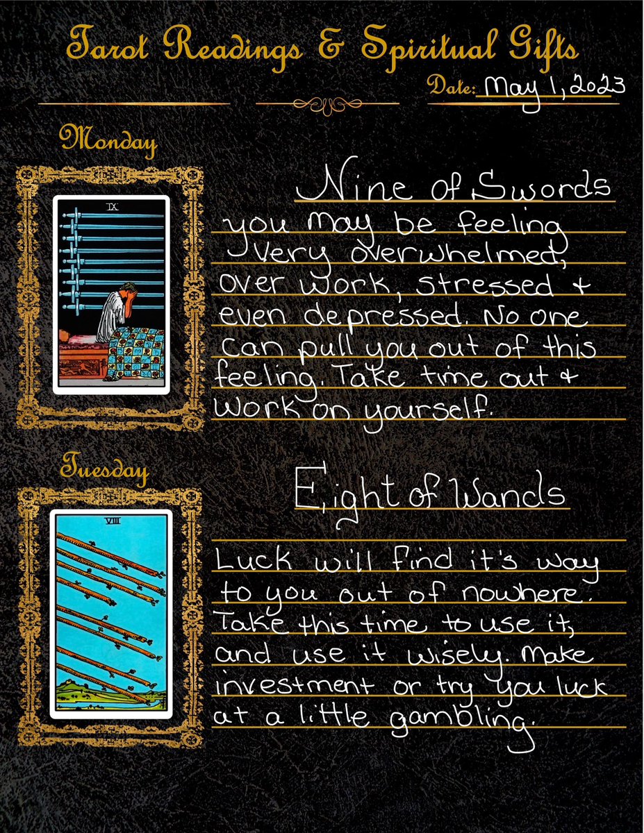 AdvisorHannah's tweet photo. May 1, 2023 weekly Tarot forecast. 🔮 https://t.co/EiQ4RQp9Rf