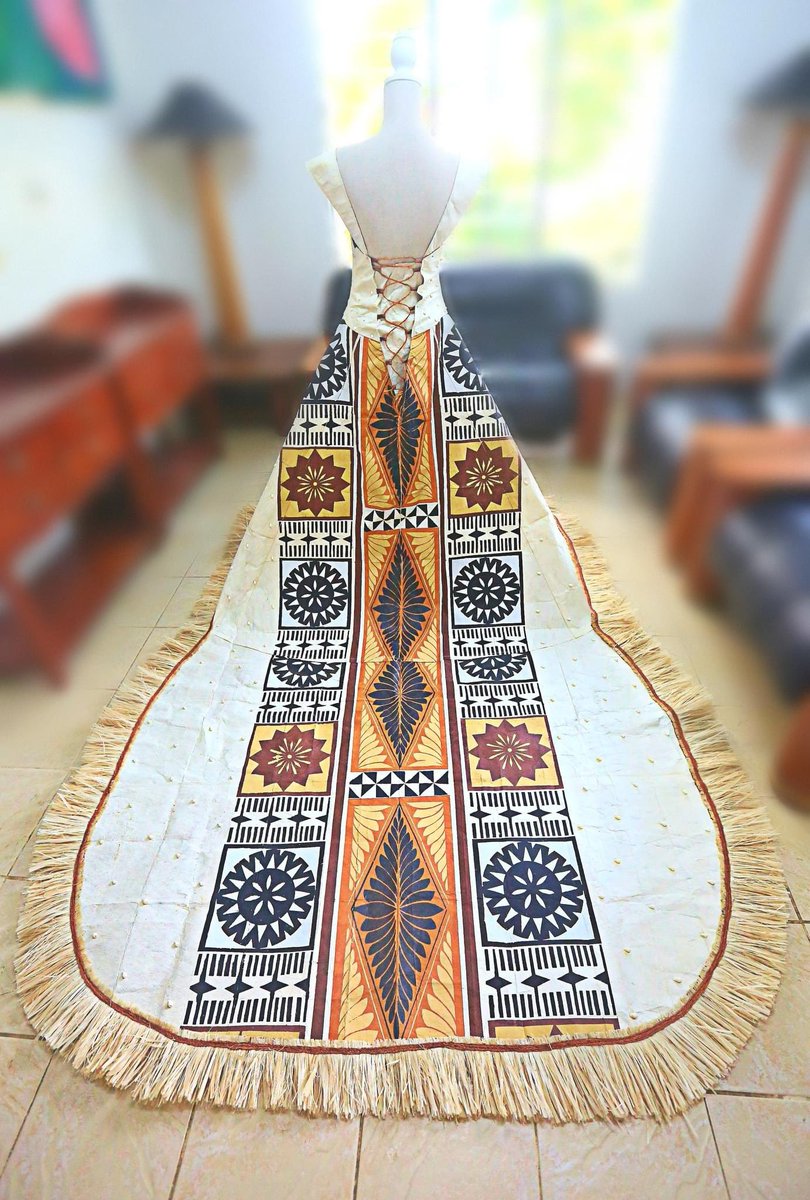 We adore this! SNEAK PEEK | Commissioned custom  printed tapa wedding gown from Tabuadrau Designs #Fijian #Fijifashion #MadeInFiji #FijianDesigner