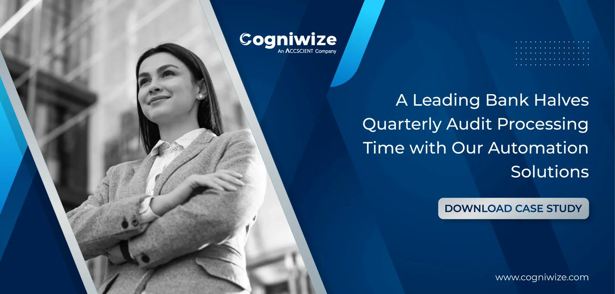 cogniwize's tweet image. 🚀💻📊 A leading bank cut its quarterly audit processing time in half with our automation solutions! Want to know how? Download our case study now! 👇buff.ly/41AiMSa #AutomationSuccess #EfficiencyBoost #BankingSolutions 📈📉📊