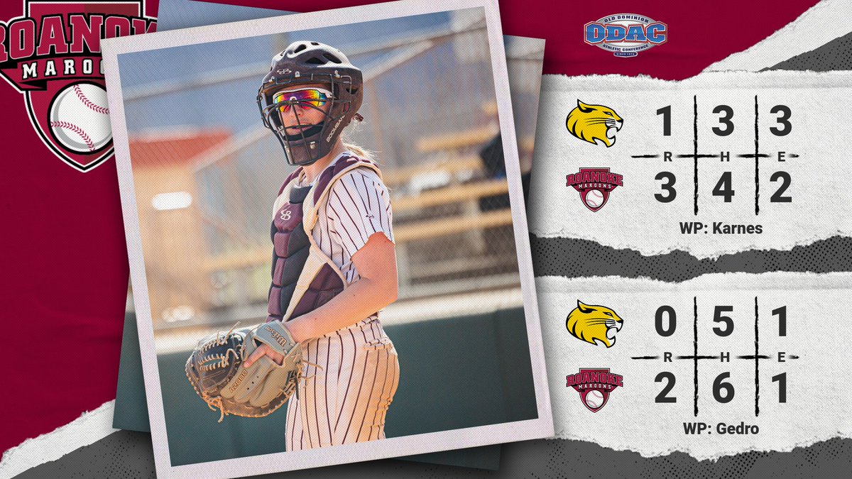RCmaroons's tweet photo. 🚨 MAROONS WIN! 🚨  With a sweep of Randolph tonight's doubleheader, @RoanokeSoftball has secured the top seed in the upcoming ODAC Tournament for the first time since 2007. The Maroons will host one of two pods this weekend, with teams to be determined. #GoNoke https://t.co/MKe3qSH9xx