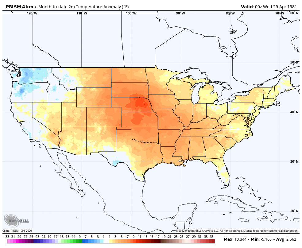 JunkScience's tweet photo. April 2023 much cooler than April 1981 in lower 48... despite 133% more manmade CO2. 🤔

Recall that the climate con is every emission warms the planet.

It's not a crisis. It's a hoax. https://t.co/QrpSczQfhP