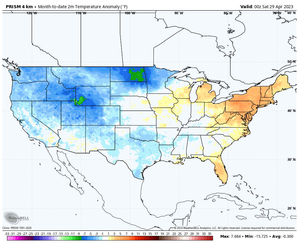 JunkScience's tweet photo. April 2023 much cooler than April 1981 in lower 48... despite 133% more manmade CO2. 🤔

Recall that the climate con is every emission warms the planet.

It's not a crisis. It's a hoax. https://t.co/QrpSczQfhP