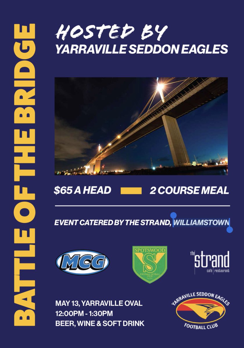 With Our Round 5 clash on the 13th May fast approaching, Yarraville FC would like to invite Spotswood FNC members to the Yarravile Presidents Lunch on this day. The SFNC has pre purchased a table. Any members wishing to attend should contact Alan Given
