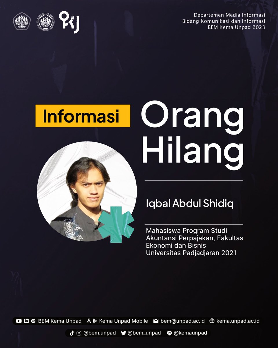bem_unpad's tweet photo. [INFO ORANG HILANG]

Halo, Kema Unpad!
Kami membutuhkan bantuan Kema Unpad! Orang terdekat kami telah hilang dan belum ditemukan. Jika ada yang melihat atau memiliki informasi yang dapat membantu, mohon segera hubungi nomor yang tertera. https://t.co/U5yxfPnjyn