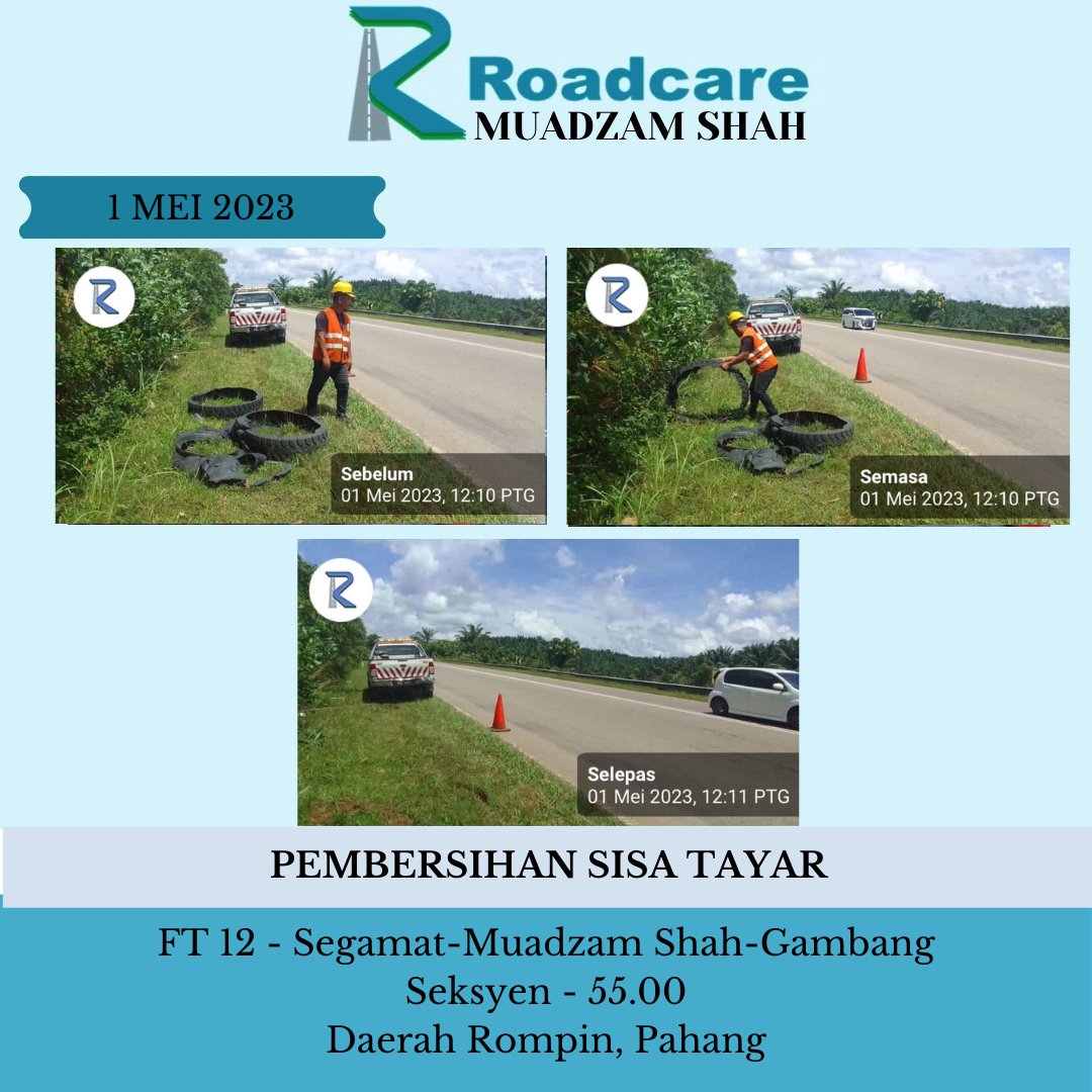 👷🏻‍♂️ #TeamRoadcareMuadzam 🚧
Pembersihan Sisa Tayar

1 MEI 2023
FT 12- Segamat-Muadzam Shah-Gambang
Seksyen - 55.00
Daerah Rompin,Pahang
@JKRMalaysia
@JKRPAHANG
@JKRrompin
@Roadcare_HQ
@Roadcare_Phg