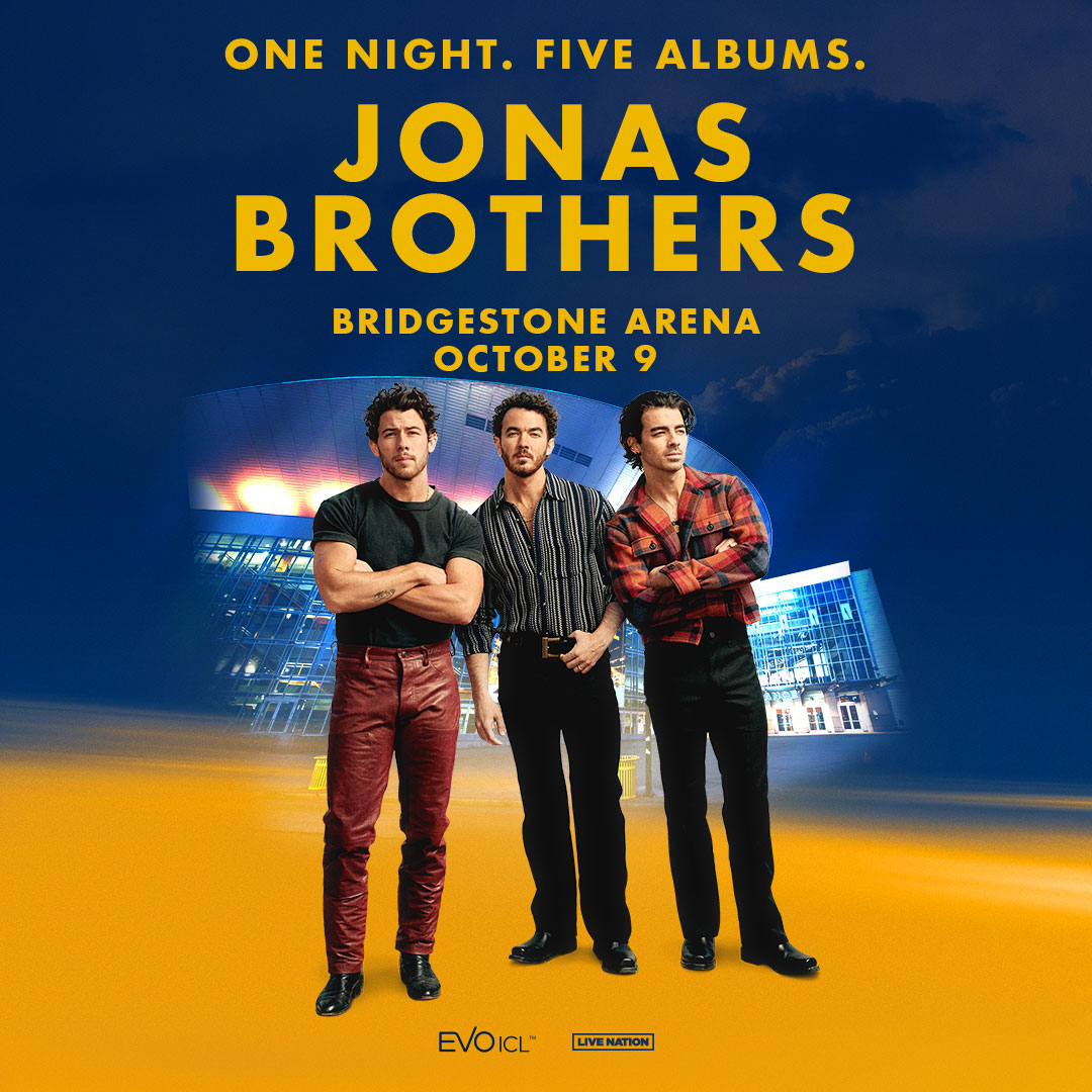 BrdgstoneArena's tweet photo. 🌆 JUST ANNOUNCED 🌆 @jonasbrothers: THE TOUR. Five Albums. Every Night. Coming to Bridgestone Arena on October 9th! Register now through Saturday for your chance at tickets: https://t.co/hXXk7Our3U https://t.co/TPIDSWlPpe