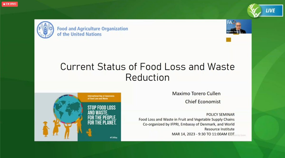 Food loss and waste in fruit and vegetable supply chains
@MaximoTorero 
@IFPRI 
@WorldResources  
@FAO
Embassy of Denmark 
#IFPRIPolicySeminar
#Foodloss
#Foodwaste
#EliteSDGs
#SDGs
#ODS
#TransformingEducation
#ESDfor2030
#DecadeofAction
#SustainableInnovation
#FoodSystems 
#ESG
