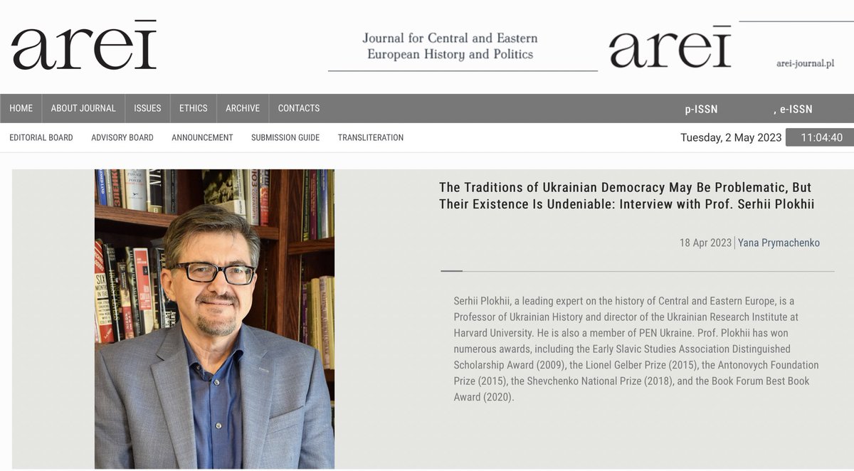 AREI_Journal's tweet photo. An inspiring interview on Ukrainian history and historiography given to AREI by @SPlokhy. What did Bohdan Khmelnitsky and Patrice Lumumba have in common? Read more 
https://t.co/0vGXSOwYNR https://t.co/ZyqtKrriaM