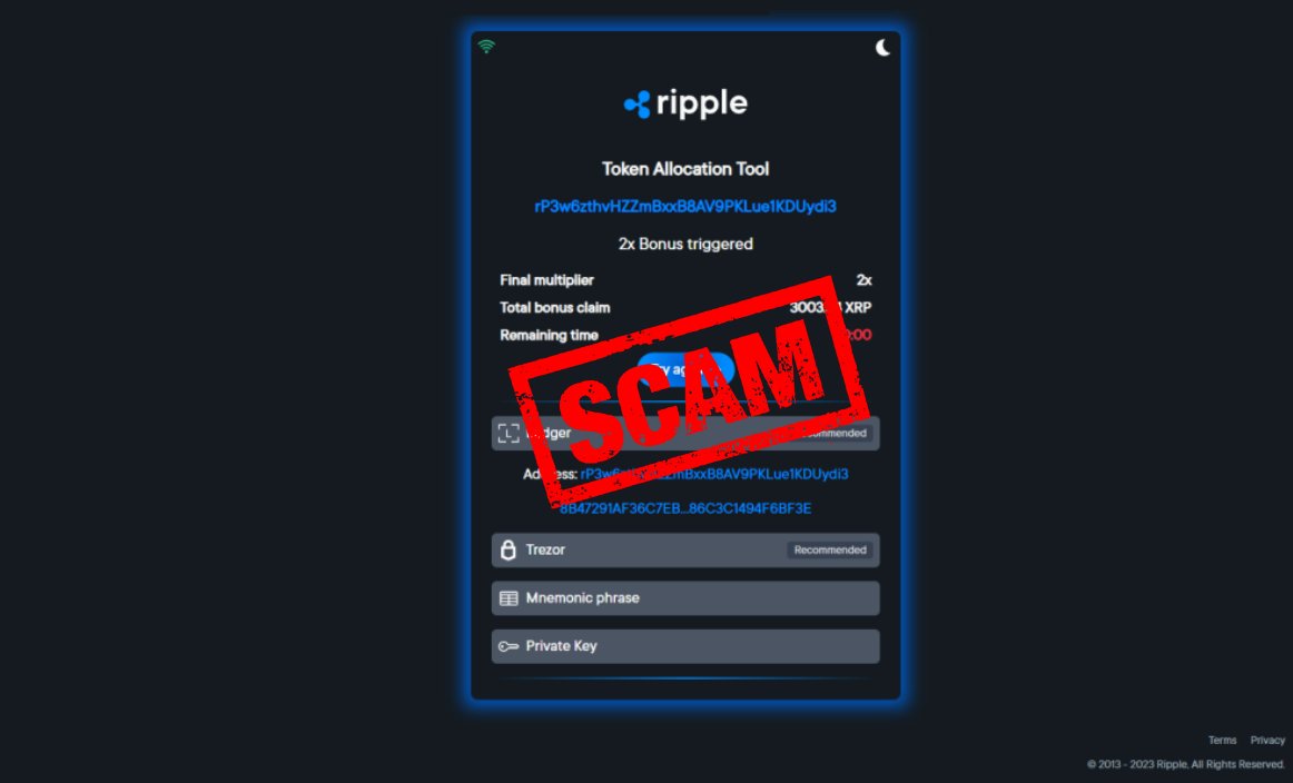 Ledger_Support's tweet photo. 🚨 Attention #XRP holders!

Fraudulent Token Allocation Program scams are targeting the #XRPArmy community, aiming to steal your $XRP funds.

❌Avoid Token Allocation claims; they're scams that can give unauthorized individuals control over your XRP account
❌NEVER share your 24-word recovery phrase with anyone, including Ledger employees
❌NEVER enter it into any app or website
❌Anyone who asks for your phrase is a scammer

Stay alert and protect your assets!💪