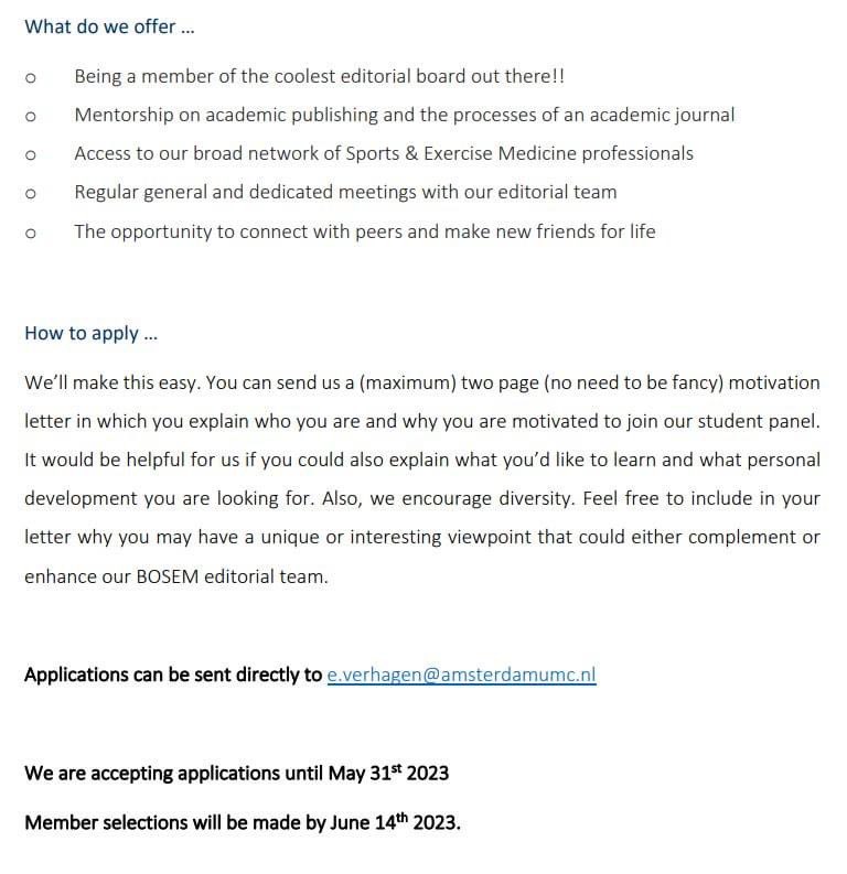 #Sportskongres (@sportskongres) on Twitter photo 👀 WATCH THIS 🔦
BMJ Open SEM are looking for students to be a member of the coolest editorial board as a part of a student panel 💪🏻 Check it out 🙌🏻
<a href="/BMJOpenSEM/">BMJ Open Sport & Exercise Medicine</a> 👀 WATCH THIS 🔦
BMJ Open SEM are looking for students to be a member of the coolest editorial board as a part of a student panel 💪🏻 Check it out 🙌🏻
<a href="/BMJOpenSEM/">BMJ Open Sport & Exercise Medicine</a>