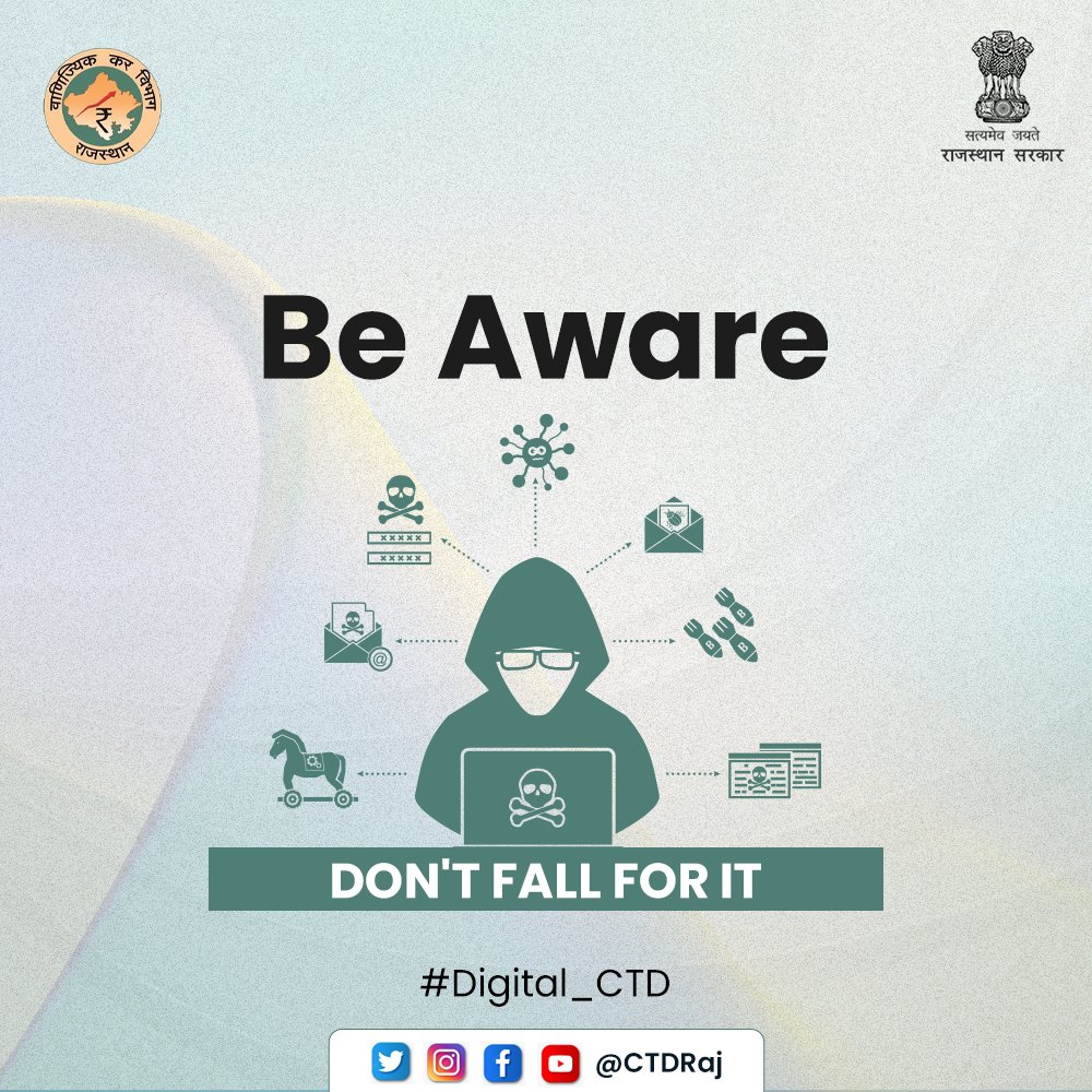 CTDRaj's tweet photo. Be aware of cyber frauds.

#rajtax #BeCyberSmart #JagoGrahakJago #StayCyberSafe #Digital_CTD https://t.co/le8oGlLVMh