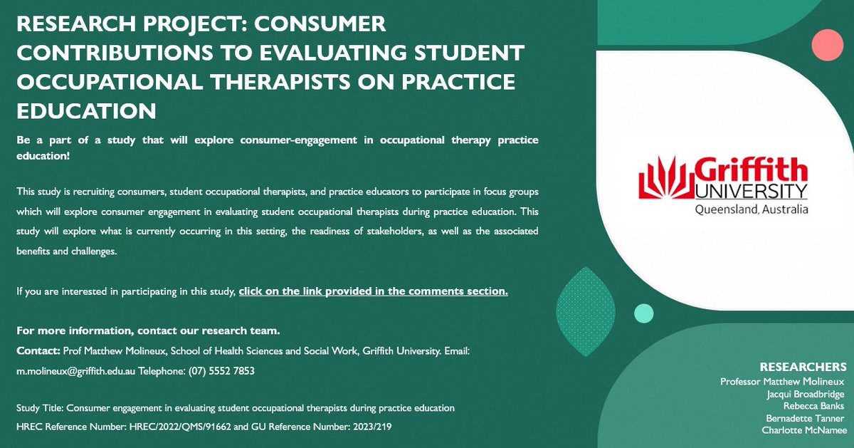 Want to be involved in a study exploring consumer contributions to evaluating student occupational therapists on practice education? Find out more at   redcap.link/6n1gfs2v #OccupationalTherapy #occupationaltherapist #consumer #consumers