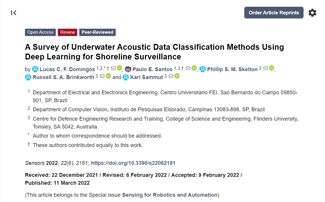 Sensors_MDPI's tweet image. #highlycitedpaper
A Survey of Underwater Acoustic Data Classification Methods Using Deep Learning for Shoreline Surveillance
mdpi.com/1424-8220/22/6…
@Flinders
#DeepConvolutionalNeuralNetworks #UnderwaterAcoustics