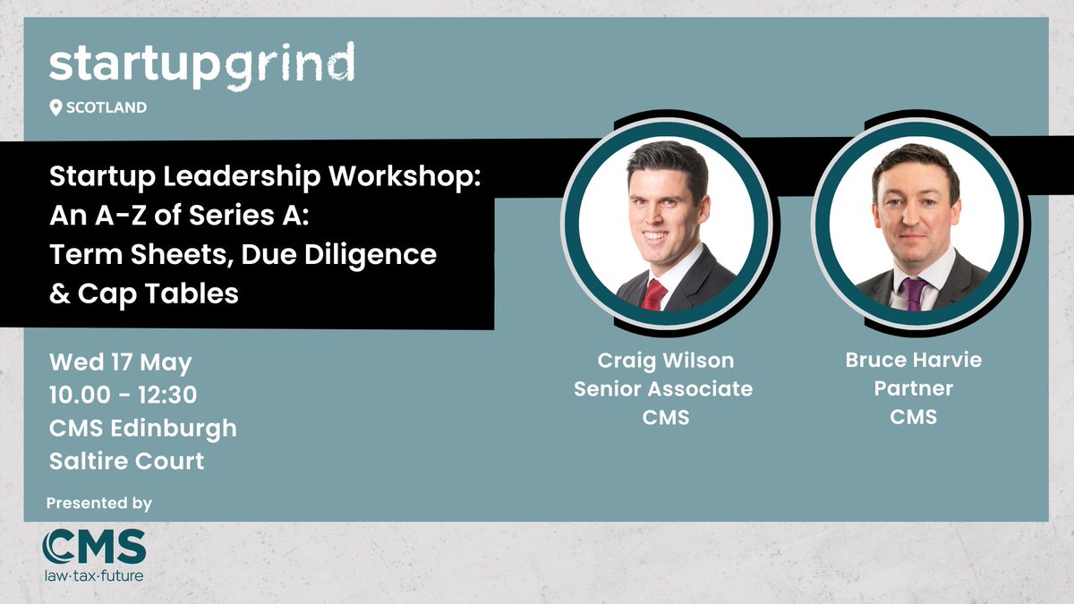 Spaces are filling up fast for our Startup Leadership Workshop with <a href="/CMS_Scotland/">CMS Scotland</a>!

Planning to raise a Series A in the next 12-18 months? Currently fundraising? Then this is for you.

Book Now - Spaces limited to 15 only: buff.ly/3LrGWaA

#SeriesA #Workshop #Startup
