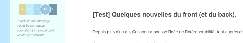 La nouvelle beta de Caliopen intègre désormais un cyberscore pour afficher l'index de confidentialité des messages.