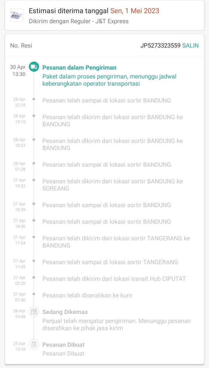 awelia's tweet photo. @jntexpressid , mohon bantuan resi JP5273323559 sampai skrg blm terkirim https://t.co/NSdBwxVeGz