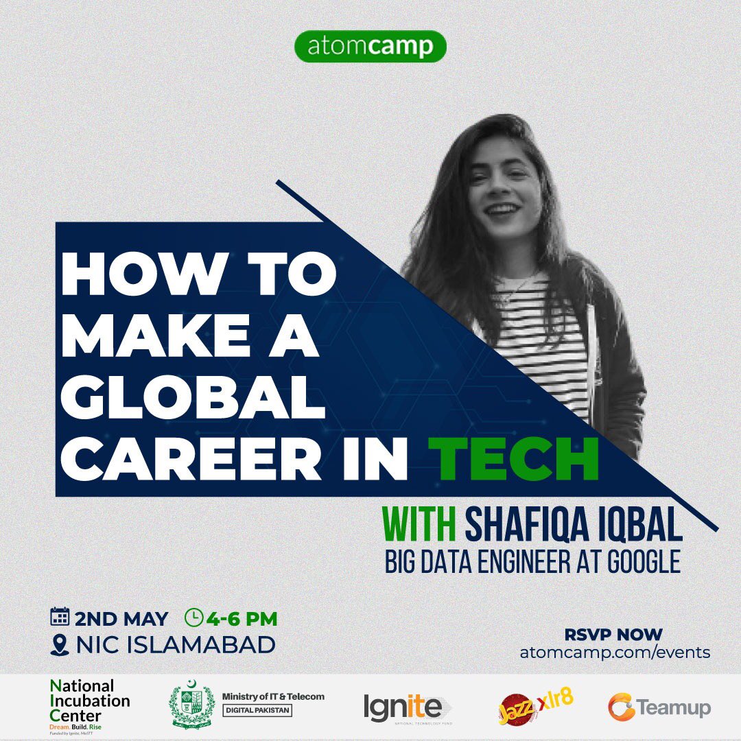 navift's tweet photo. This event will be live today on @atomcamp's Facebook page. 
Join us to learn from Shafiqa's journey from Punjab University to @Google. 
Follow this event page: https://t.co/m5AcQsRTv0 https://t.co/vzQhNhcF7v